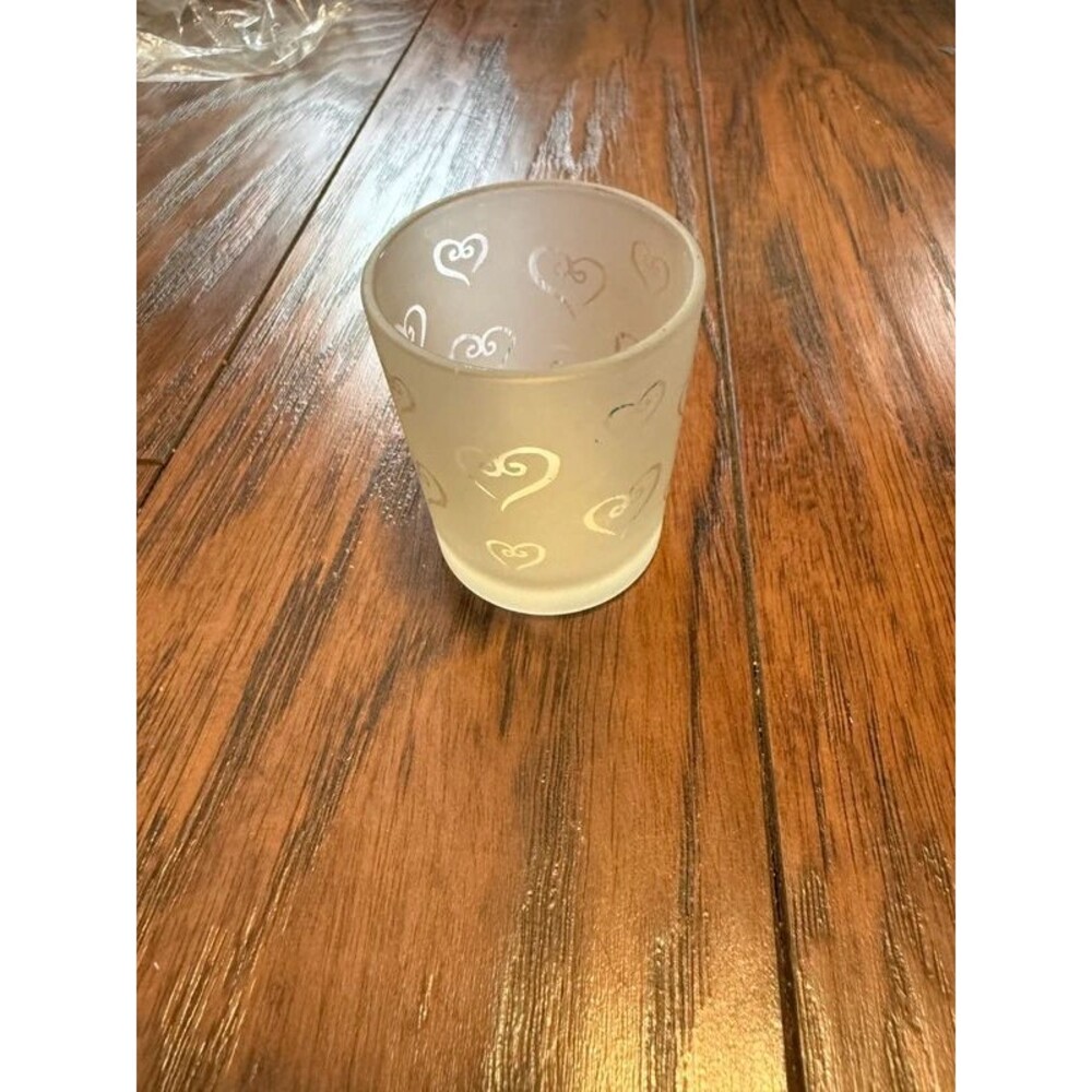 Tiny frosted heart glass, candle holder, darico